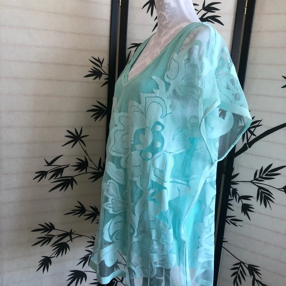 Oversized Merona Tank Top and Short Sleeve Swimsuit Coverup Teal Blue Size L EUC - Picture 3 of 11